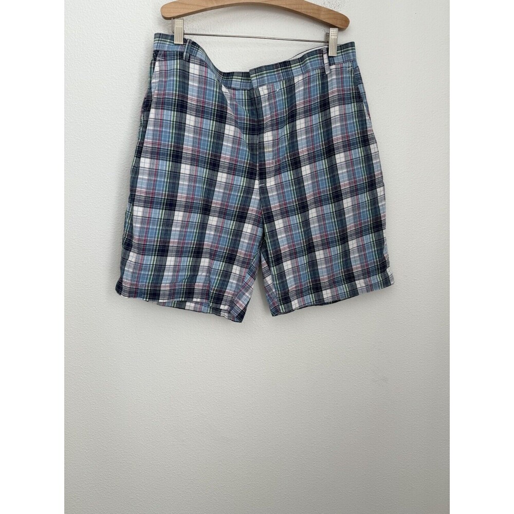 English Sports Shop Bermuda Men's Blue Preppy Madras Plaid Shorts Size 36